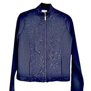 Escada Sport Vintage Zip Sweat Top Jacket Jacquard Plackett Navy Blue Womens S
